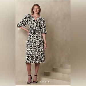Banana Republic Black and White Geometric Midi Dress